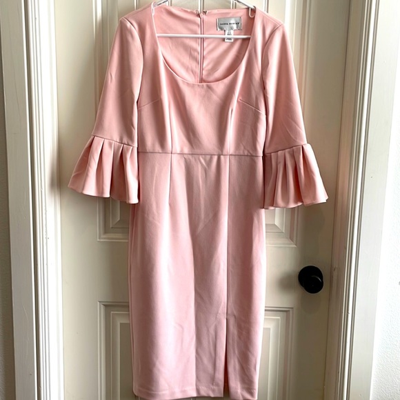 Donne Karan 3/4 Bell Sleeve Cocktail Dress Blush Pink - Picture 2 of 2